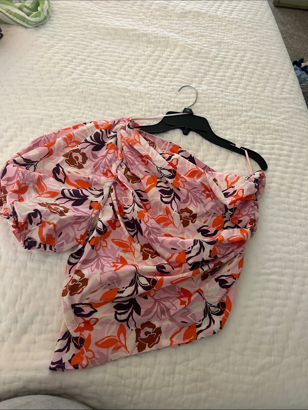 Maeve One-Shoulder Floral Blouse in Pink, Orange and Purple